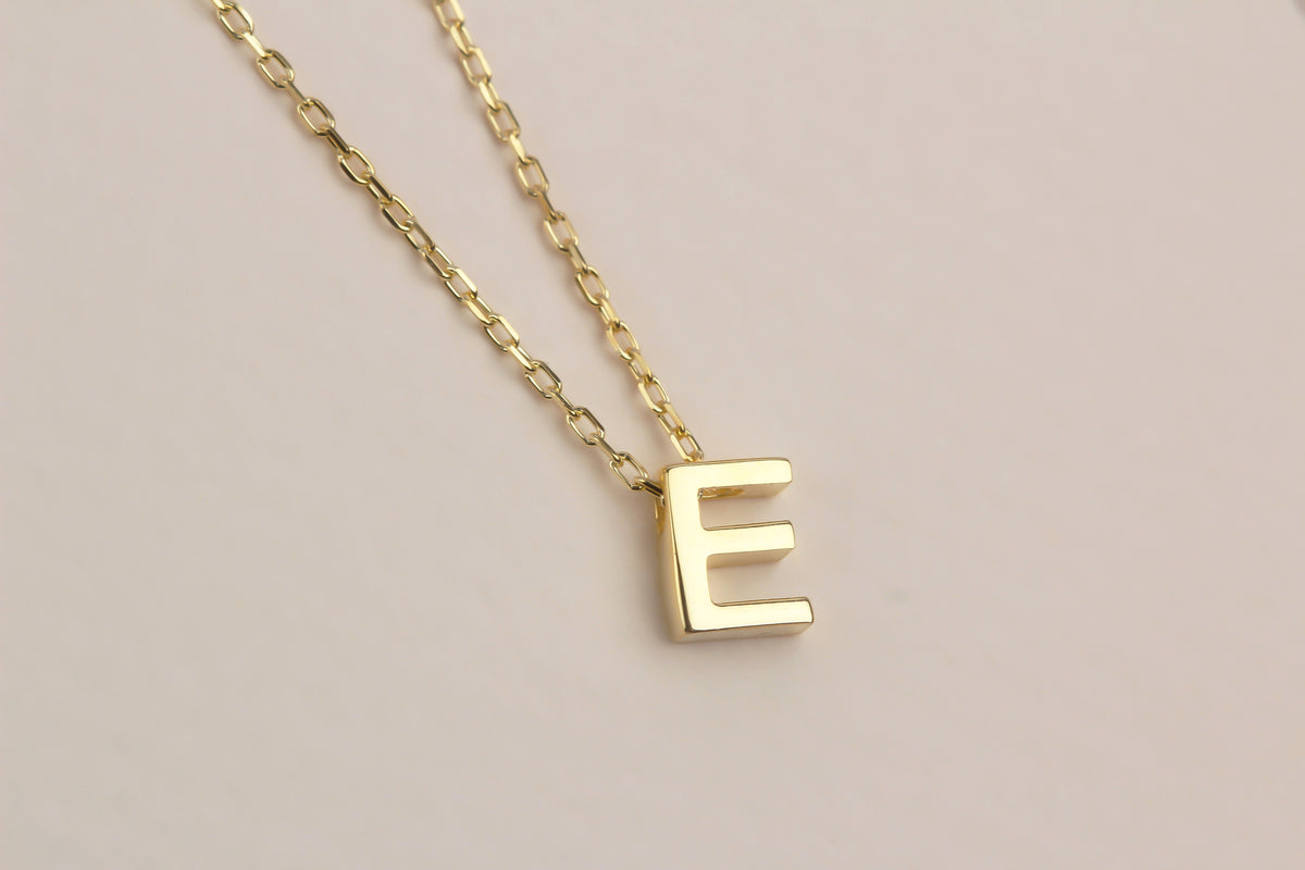 925k Sterling Silver 3D Minimalist Letter E Necklace - alternate view 2