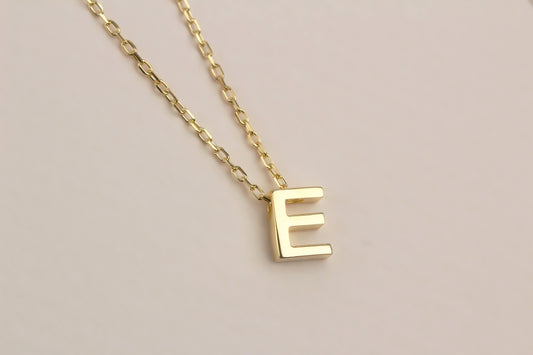 925k Sterling Silver 3D Minimalist Letter E Necklace - alternate view 2