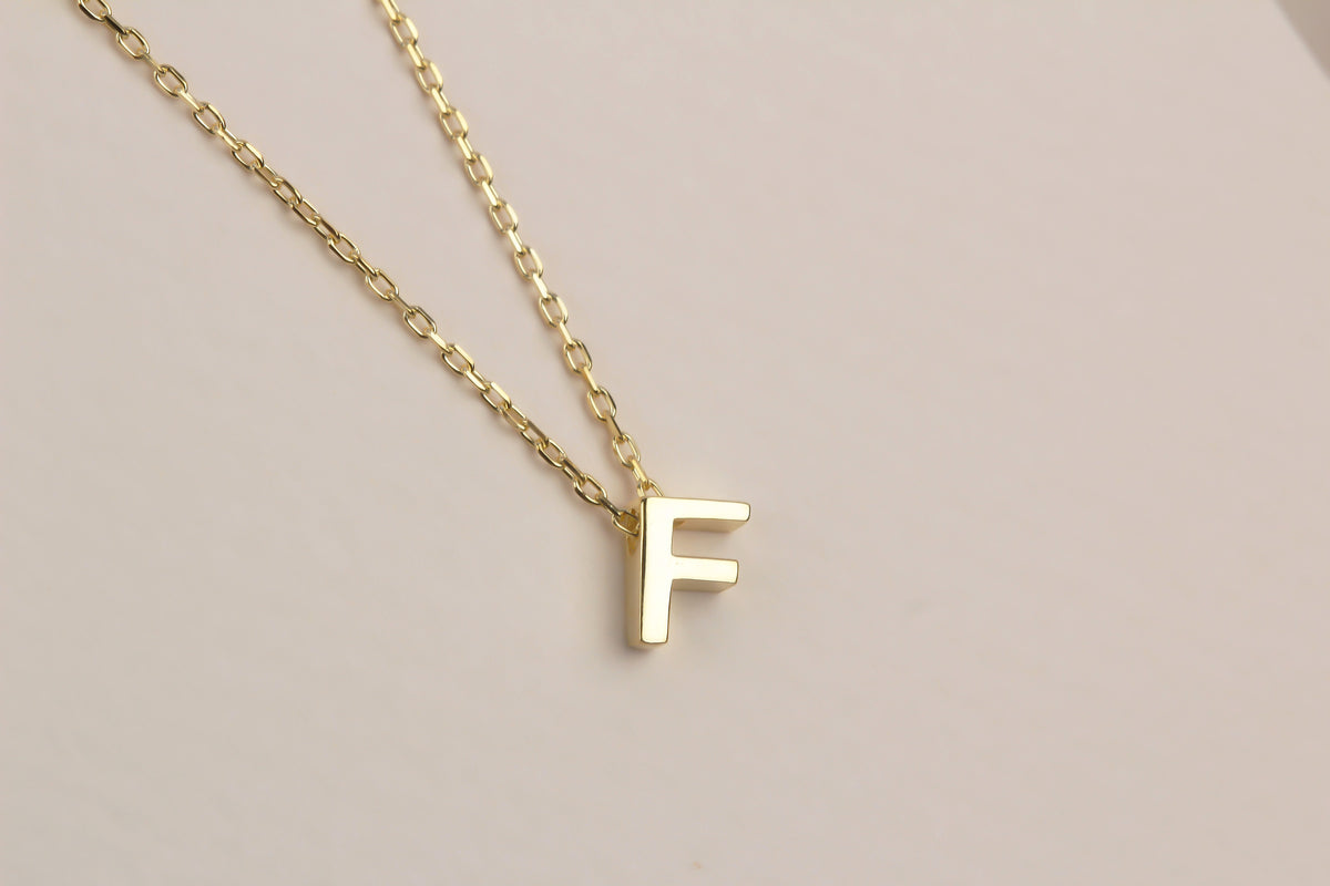 925k Sterling Silver 3D Minimalist Letter F Necklace - alternate view 2