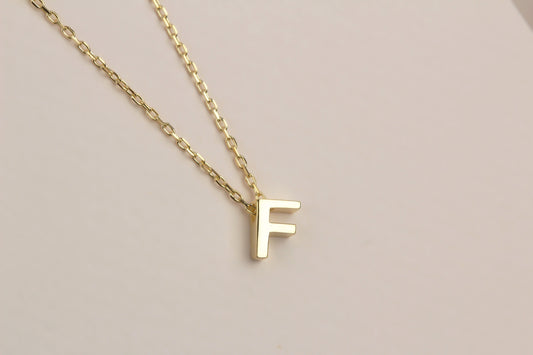 925k Sterling Silver 3D Minimalist Letter F Necklace - alternate view 2