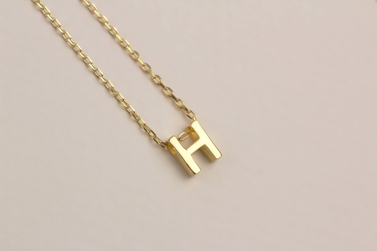 925k Sterling Silver 3D Minimalist Letter H Necklace - alternate view 2
