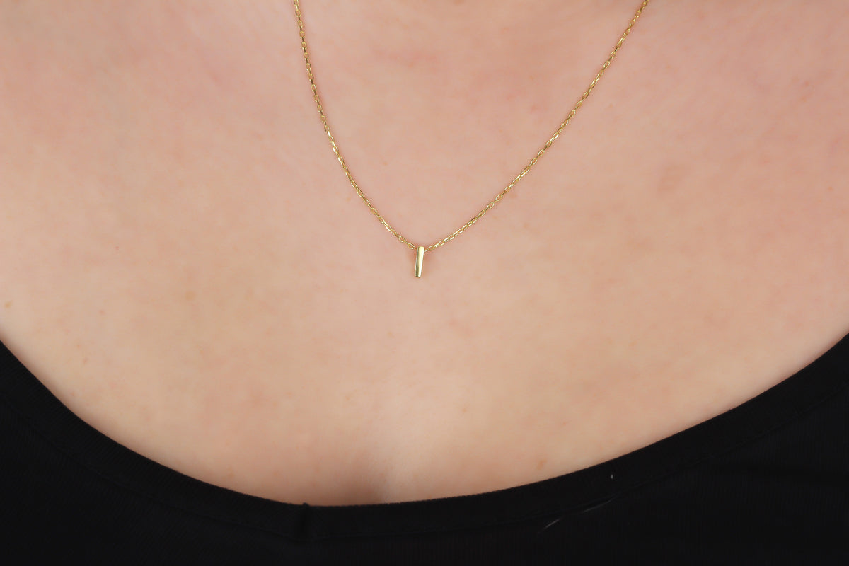 925k Sterling Silver 3D Minimalist Letter I Necklace
