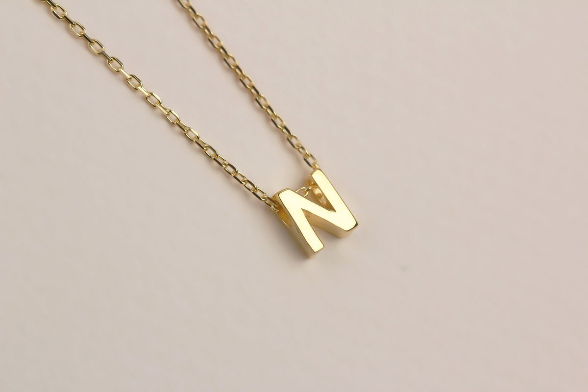 925k Sterling Silver 3D Minimalist Letter N Necklace - alternate view 2