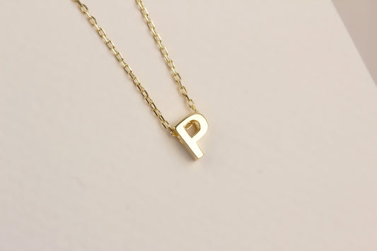 925k Sterling Silver 3D Minimalist Letter P Necklace - alternate view 2