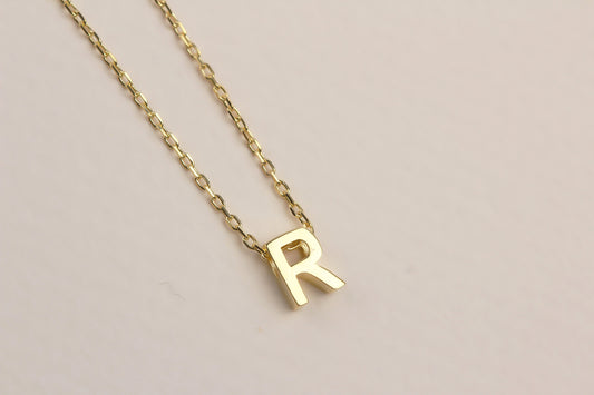 925k Sterling Silver 3D Minimalist Letter R Necklace - alternate view 2