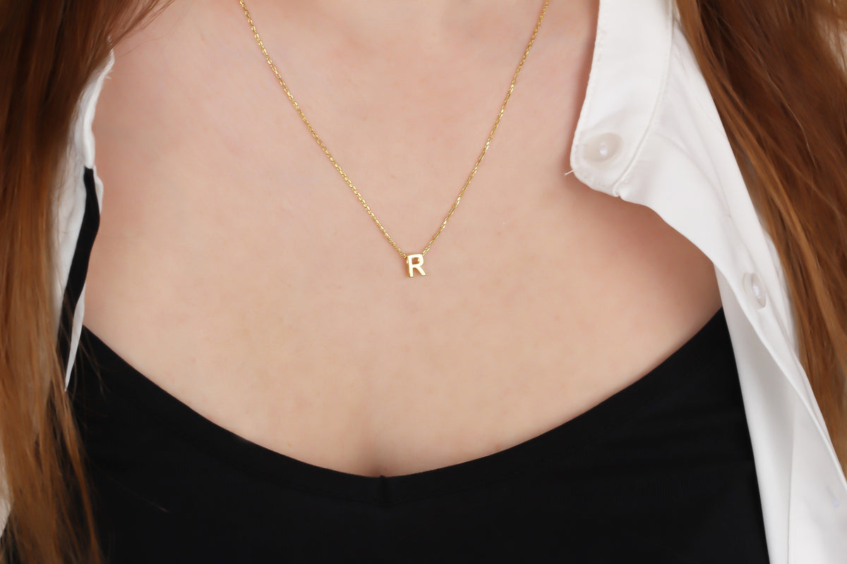 925k Sterling Silver 3D Minimalist Letter R Necklace