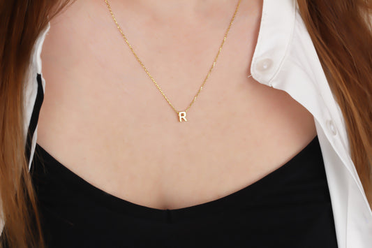 925k Sterling Silver 3D Minimalist Letter R Necklace