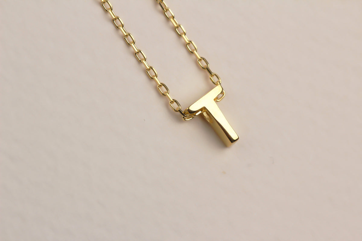 925k Sterling Silver 3D Minimalist Letter T Necklace - alternate view 2