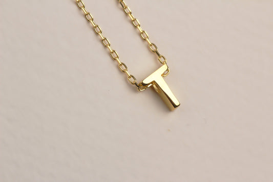 925k Sterling Silver 3D Minimalist Letter T Necklace - alternate view 2
