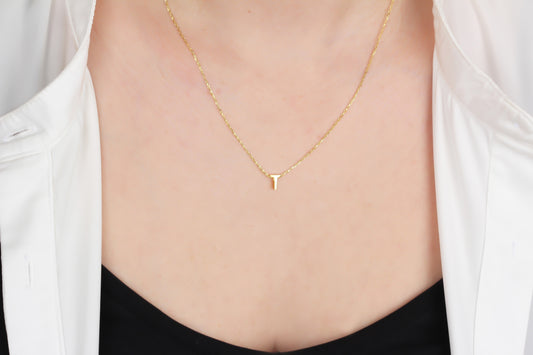 925k Sterling Silver 3D Minimalist Letter T Necklace