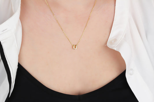 925k Sterling Silver 3D Minimalist Letter U Necklace