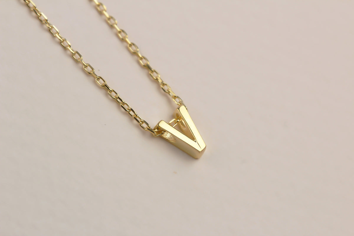 925k Sterling Silver 3D Minimalist Letter V Necklace - alternate view 2