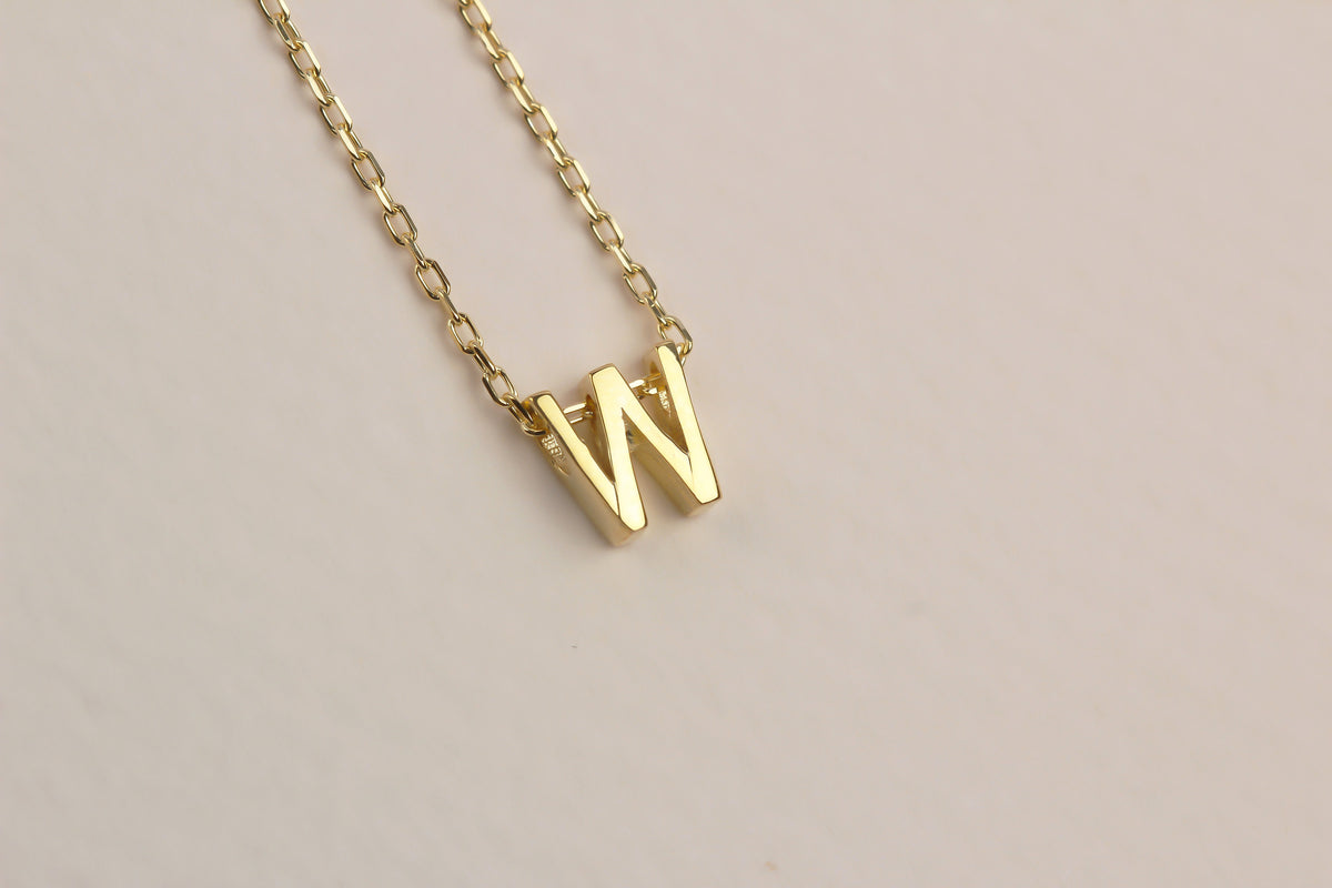 925k Sterling Silver 3D Minimalist Letter W Necklace - alternate view 2