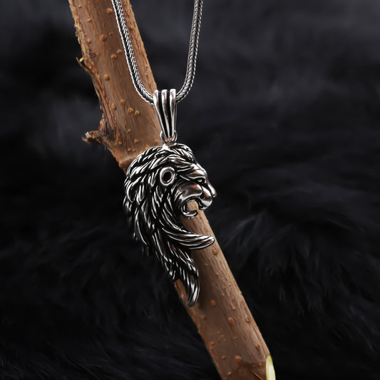 925k Sterling Silver Men Lion Necklace
