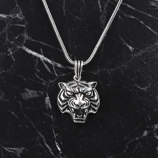 925k Sterling Silver Men Tiger Necklace
