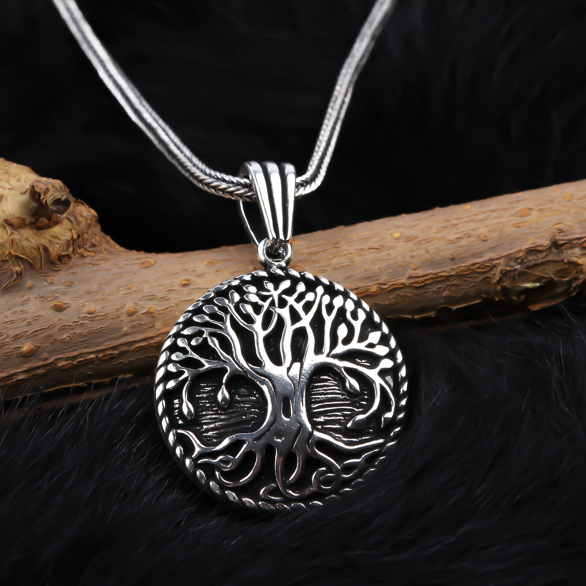 925k Sterling Silver Men Rooted Tree of Life Necklace - alternate view 3