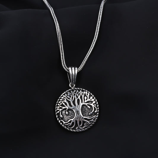 925k Sterling Silver Men Rooted Tree of Life Necklace