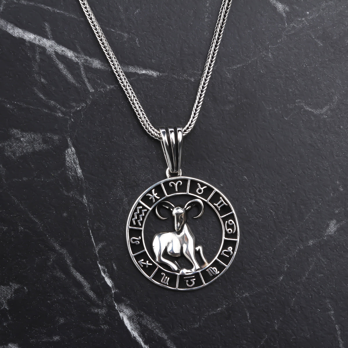 925k Sterling Silver Men Aries Necklace