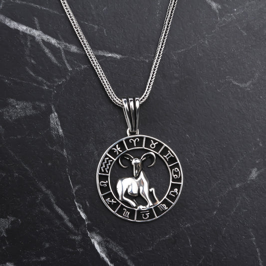 925k Sterling Silver Men Aries Necklace
