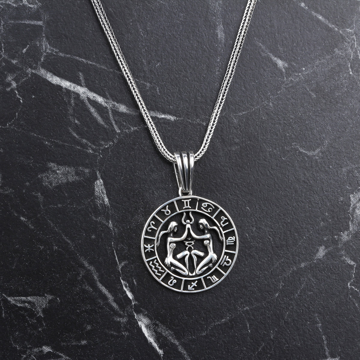 925k Sterling Silver Men Gemini Sign Necklace - alternate view 3
