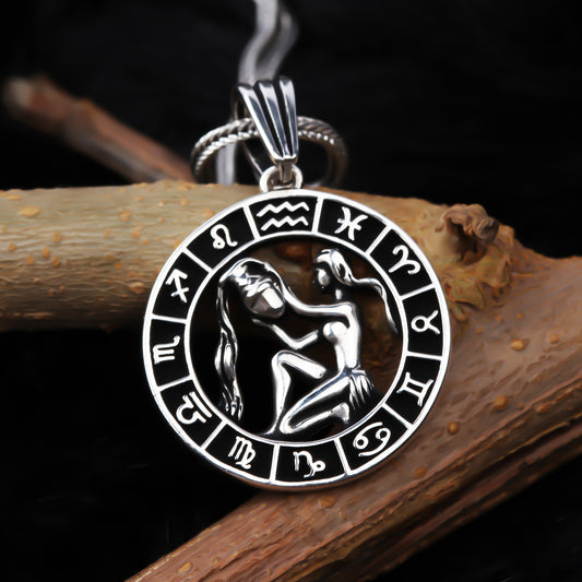 925k Sterling Silver Men Aquarius Sign Necklace - alternate view 2