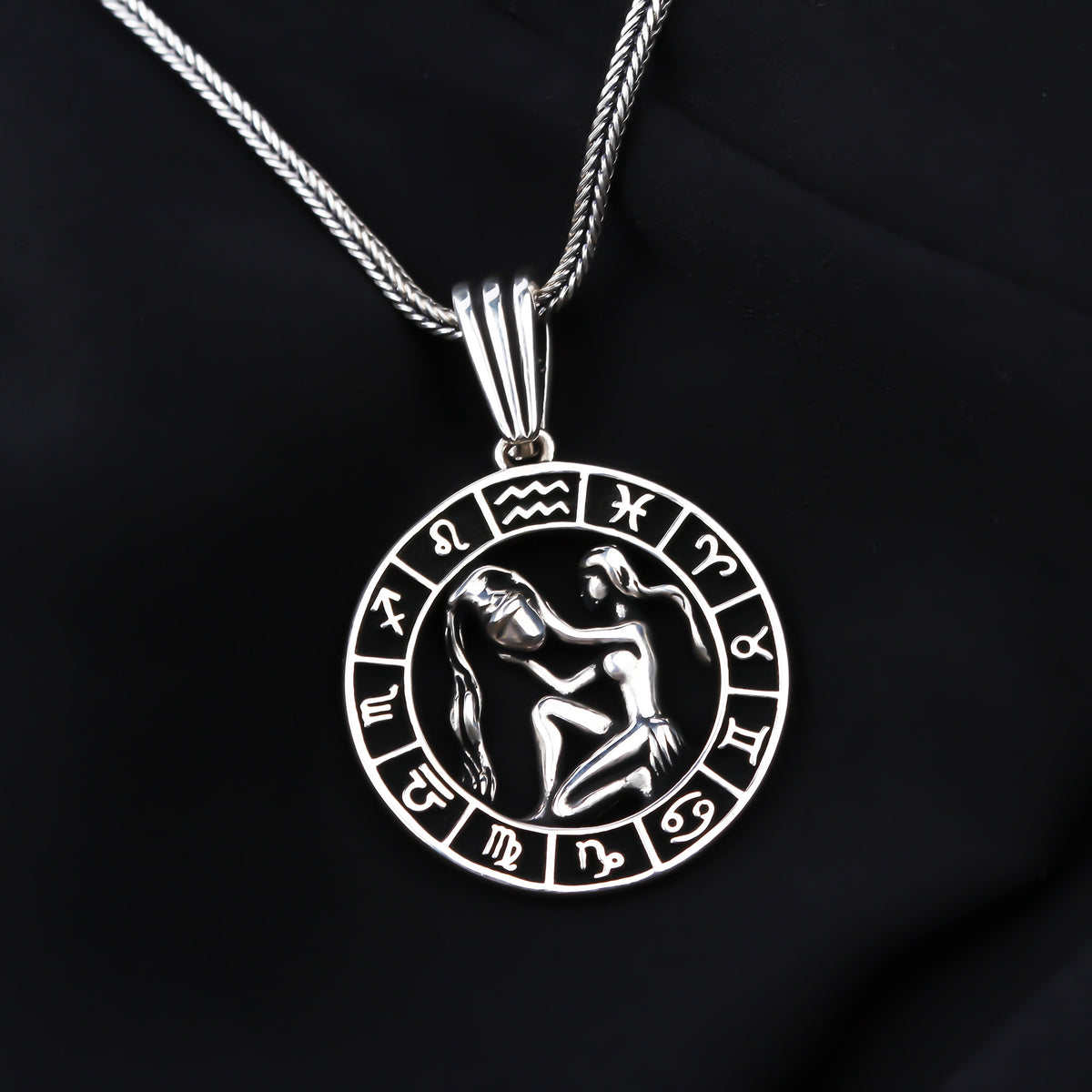 925k Sterling Silver Men Aquarius Sign Necklace - alternate view 3