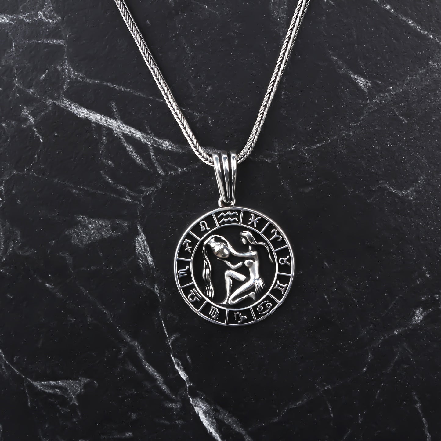 MEN AQUARIUS SIGN PENDANT NECKLACE