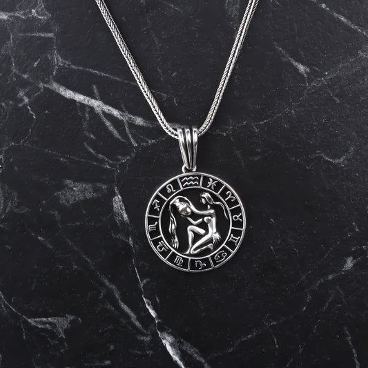 925k Sterling Silver Men Aquarius Sign Necklace