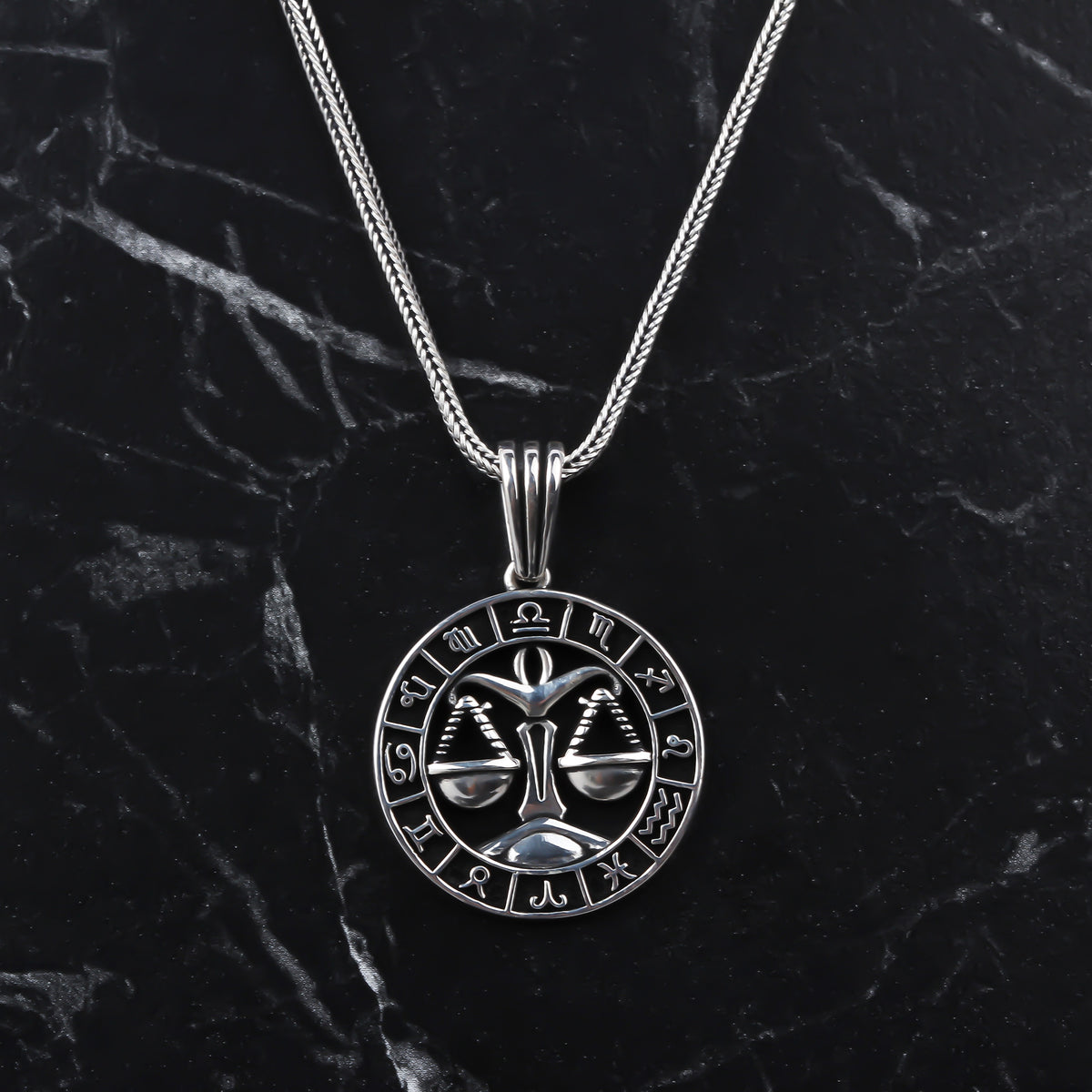 925k Sterling Silver Men Libra Sign Necklace - alternate view 2