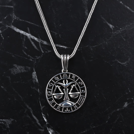 925k Sterling Silver Men Libra Sign Necklace - alternate view 2