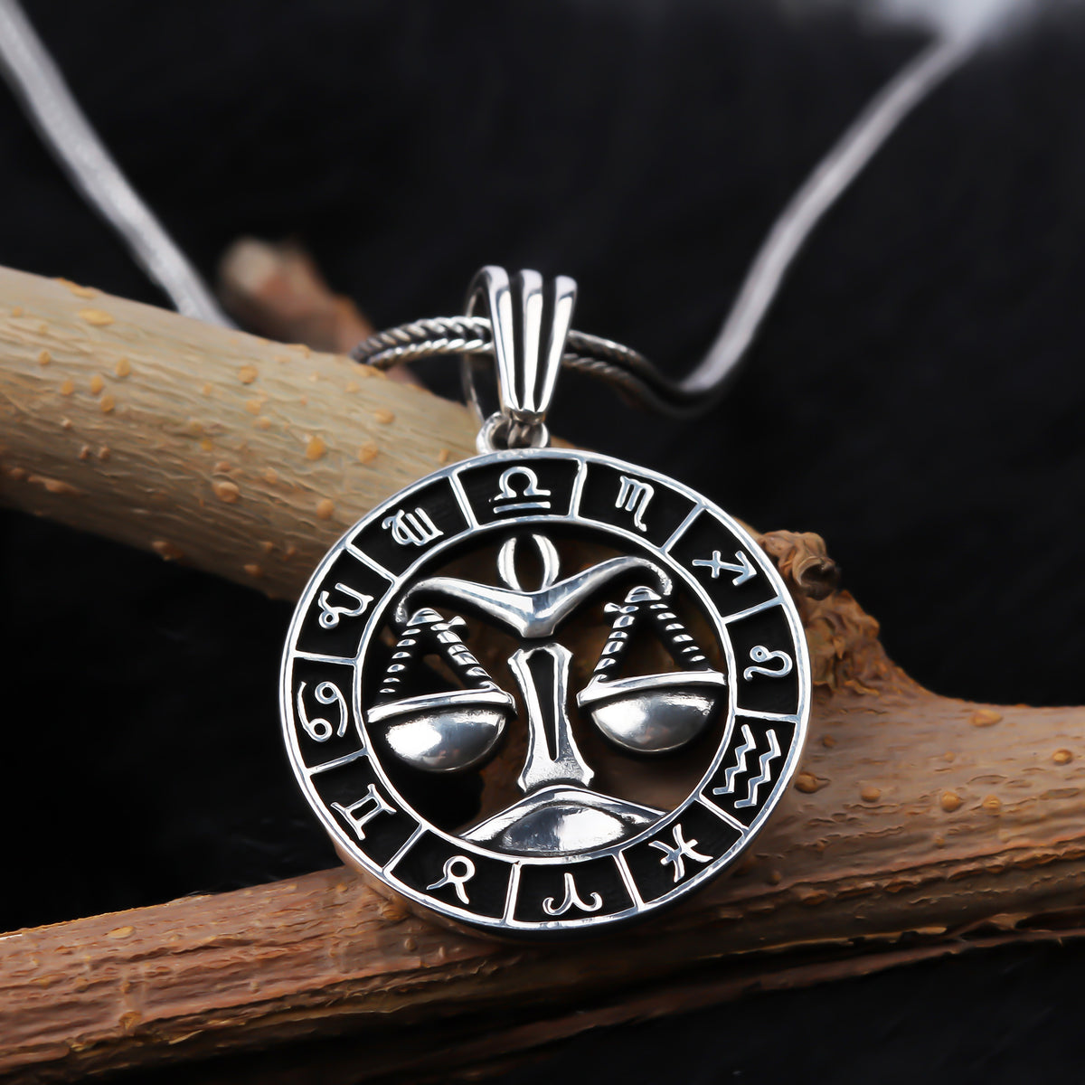 925k Sterling Silver Men Libra Sign Necklace - alternate view 3