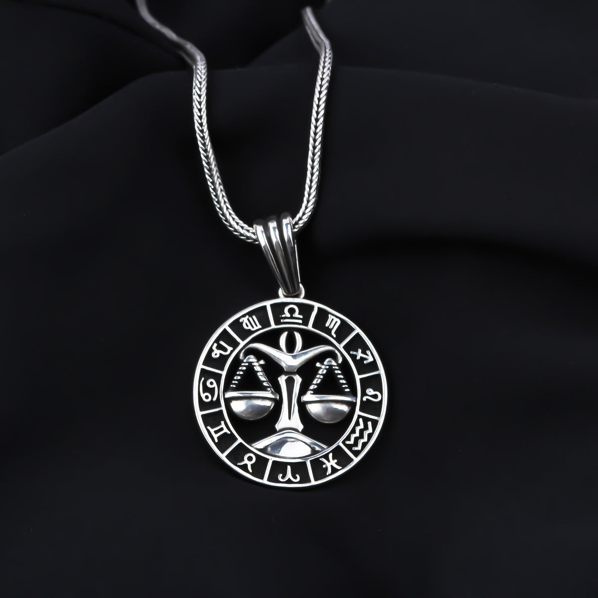 925k Sterling Silver Men Libra Sign Necklace