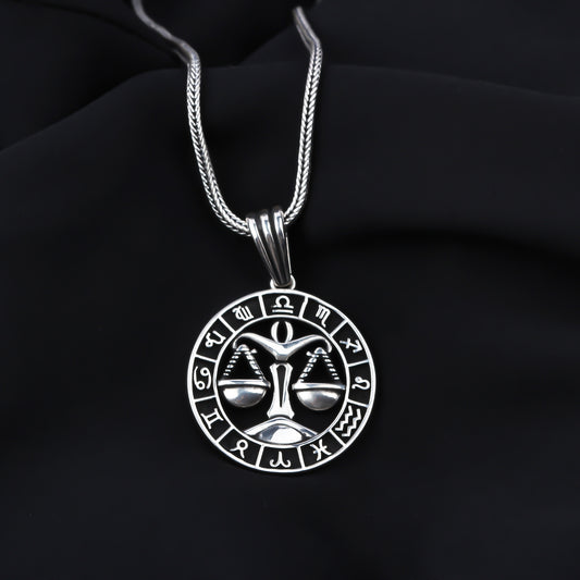 925k Sterling Silver Men Libra Sign Necklace