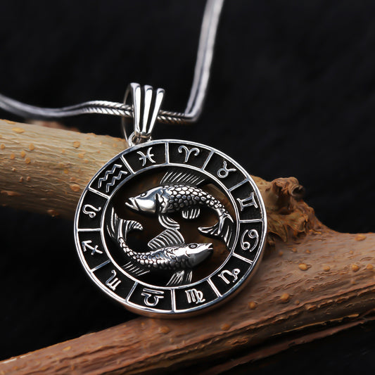 925k Sterling Silver Men Pisces Necklace