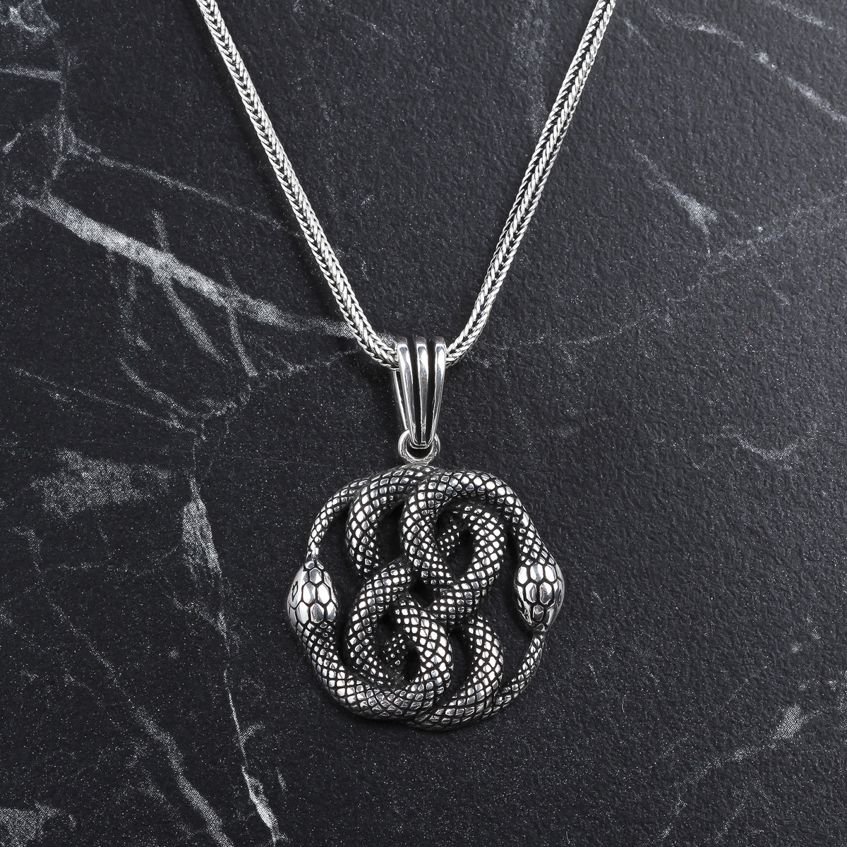 925k Sterling Silver Men Snake Necklace