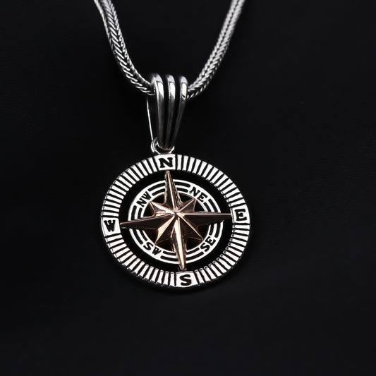 925k Sterling Silver Men Compass Necklace - alternate view 2