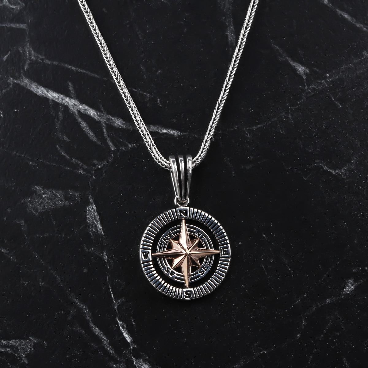 925k Sterling Silver Men Compass Necklace - alternate view 3
