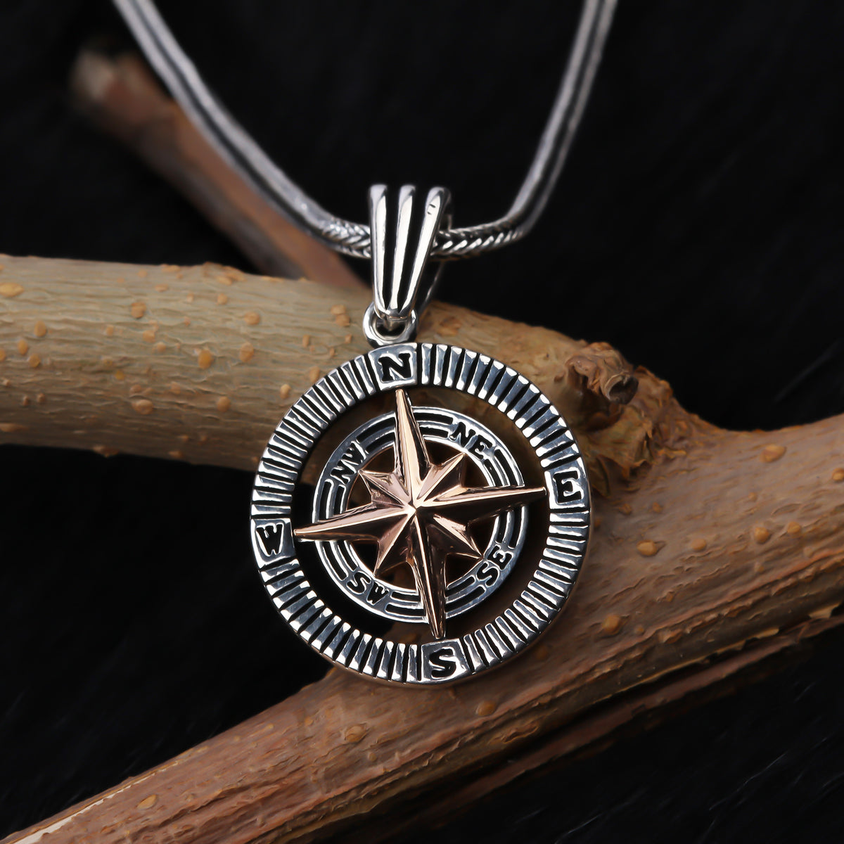 925k Sterling Silver Men Compass Necklace - alternate view 4