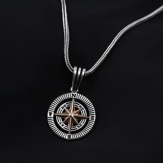 925k Sterling Silver Men Compass Necklace