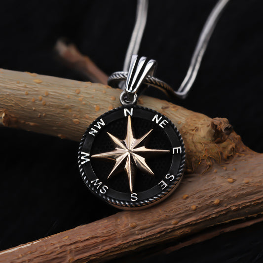 925k Sterling Silver Men North Star Necklace