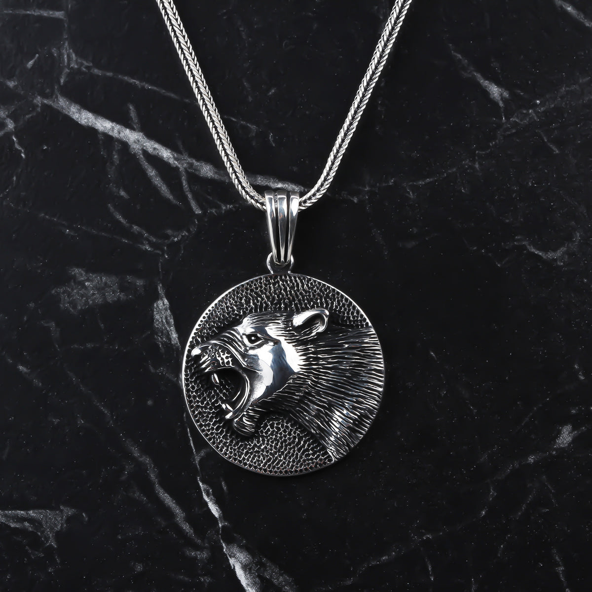 925k Sterling Silver Men Bear Necklace - alternate view 2