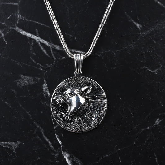 925k Sterling Silver Men Bear Necklace - alternate view 2