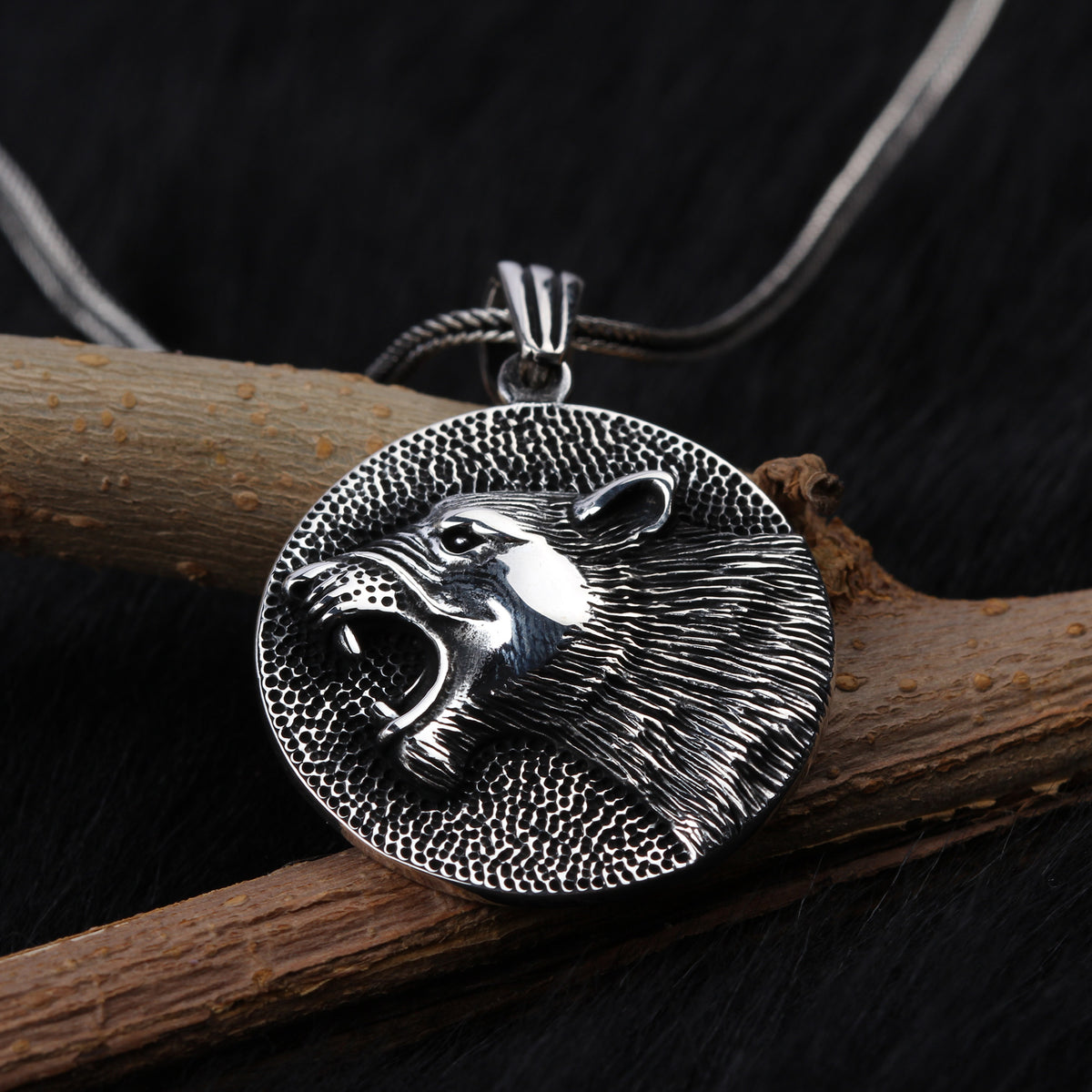 925k Sterling Silver Men Bear Necklace - alternate view 3