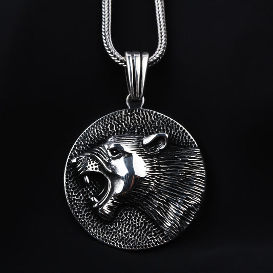 925k Sterling Silver Men Bear Necklace