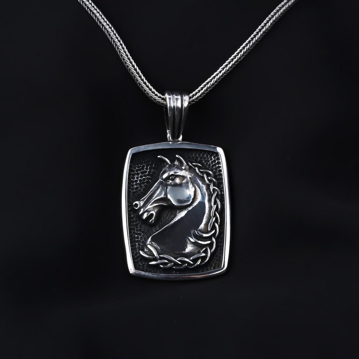 925k Sterling Silver Men Horse Necklace - alternate view 2