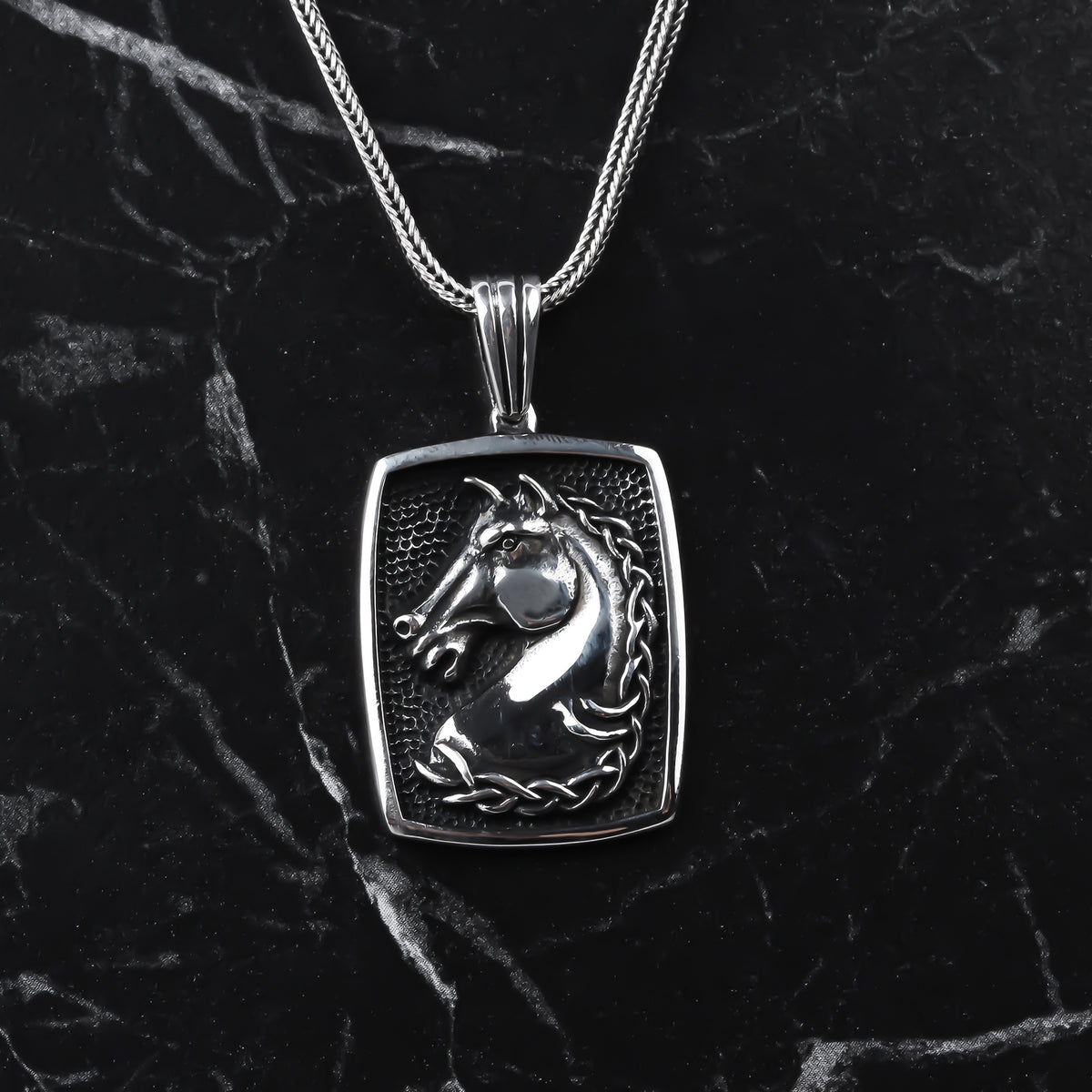 925k Sterling Silver Men Horse Necklace - alternate view 3