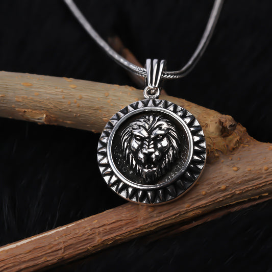 925k Sterling Silver Men Lion Head Necklace