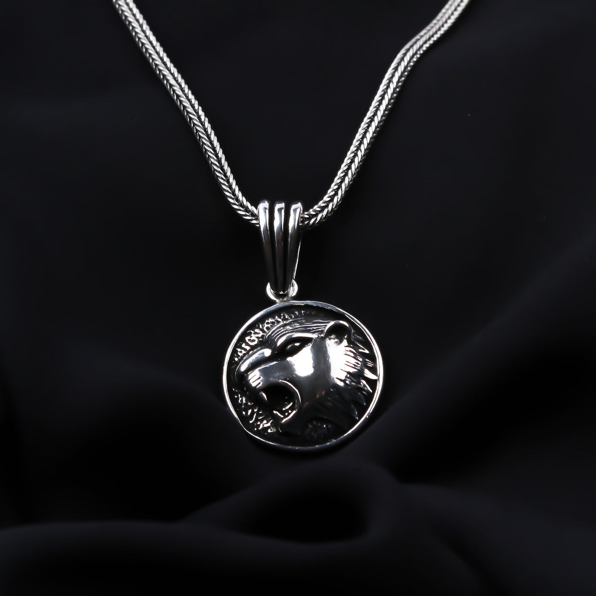 925k Sterling Silver Men Wild Tiger Necklace