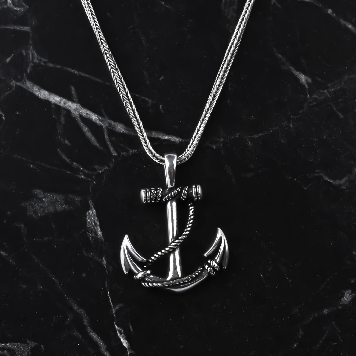 925k Sterling Silver Men Sea Anchor Necklace - alternate view 3