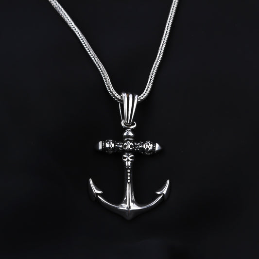 925k Sterling Silver Men Skull Anchor Necklace - alternate view 2